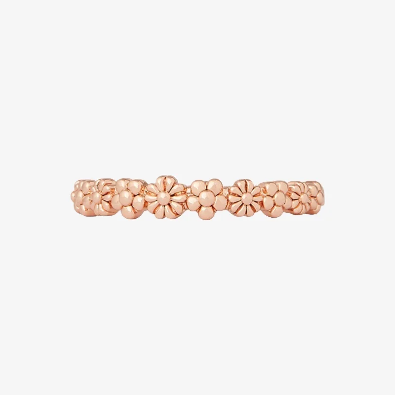 Women’s promise rings with subtle star engravings -Rose Gold Floral Stacking Ring