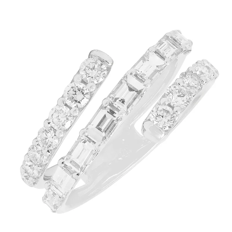 Women’s rings with brushed gold for subtlety -Round and Baguette Diamond Ring in 14kt White Gold (1ct tw)