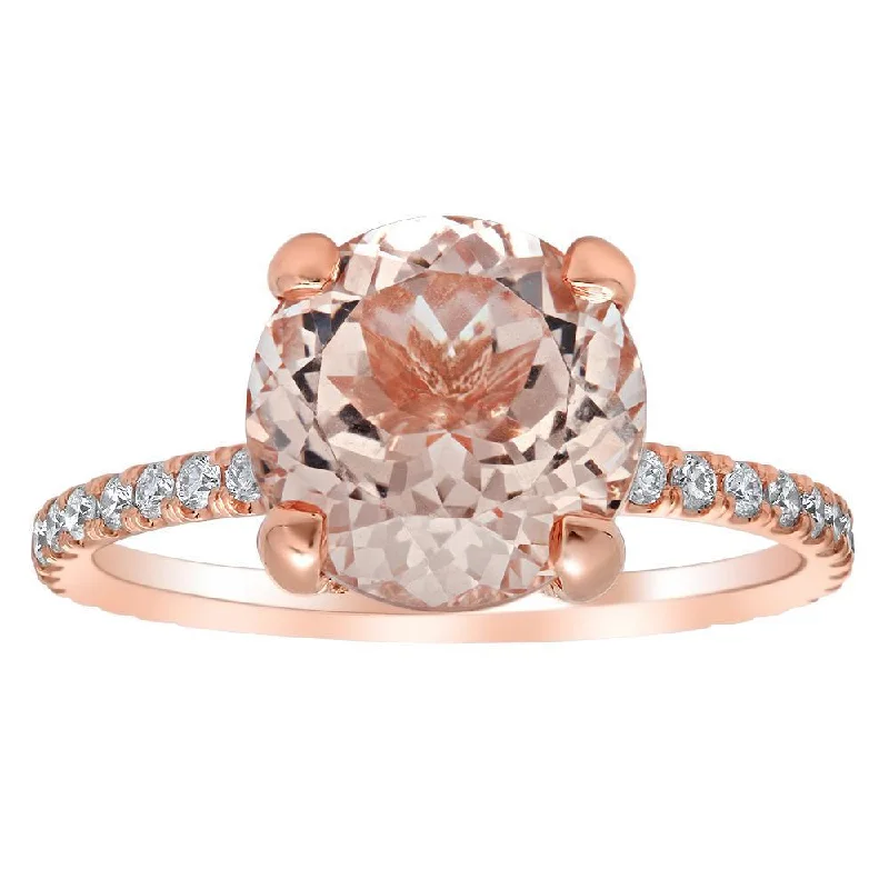 Women’s rings with mosaic opal for art -Round Morganite & Diamond Pave Ring 14kt Rose Gold