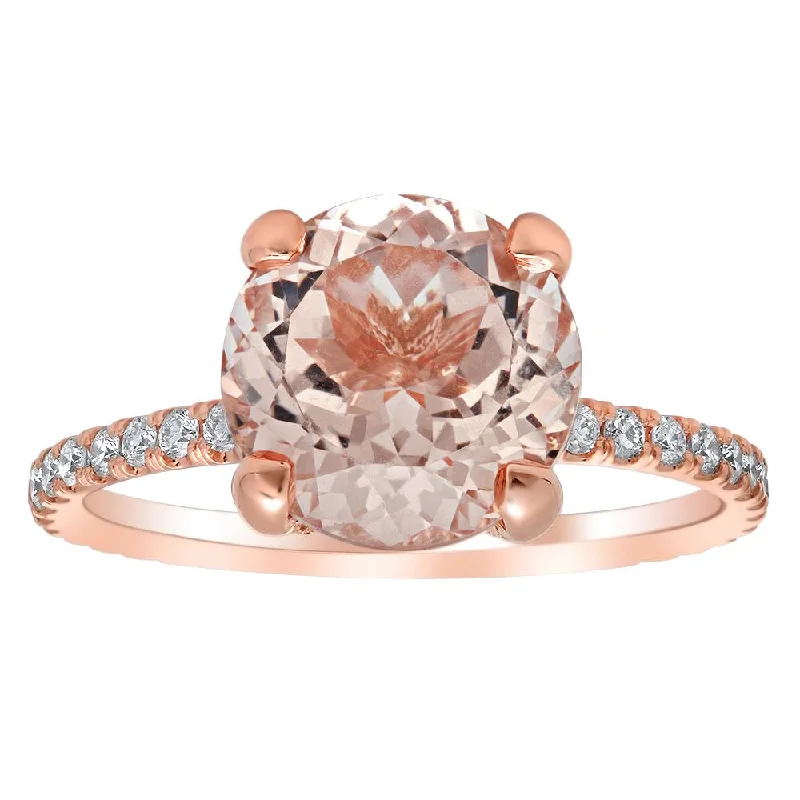 Women’s rings with eternity knot for love -Round Morganite Pave Diamond Basket Engagement Ring