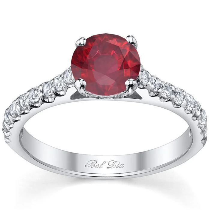 Women’s vintage-style rings with oxidized finish -Round Ruby Engagement Ring with Diamonds