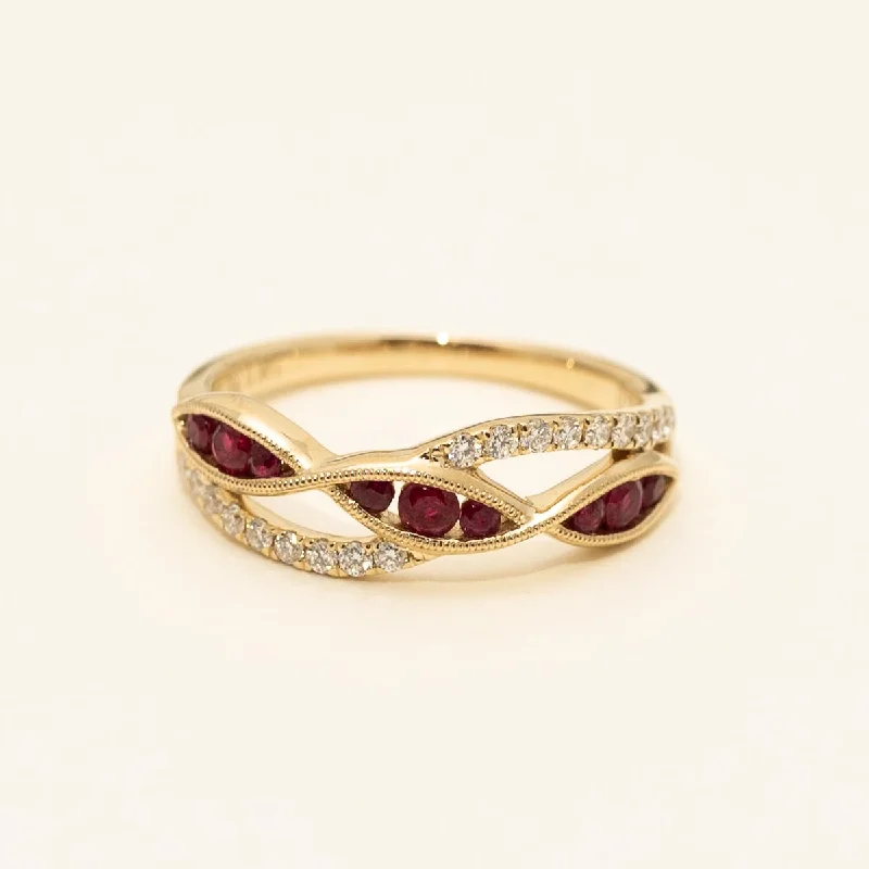 Women’s rings with peacock ore for iridescence -Ruby Ring in 14kt Yellow Gold with Diamonds (1/5ct tw)