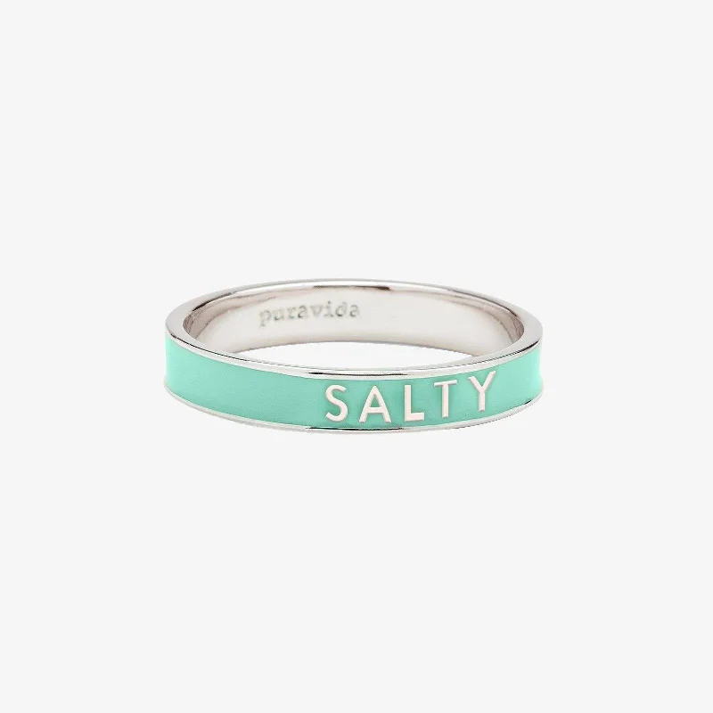 Women’s rose gold rings with moonstone glow -Salty Enamel Word Ring