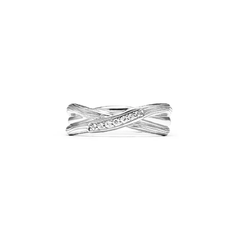 Women’s rings with vintage claw prong settings -Santorini Crossover Ring with Diamonds