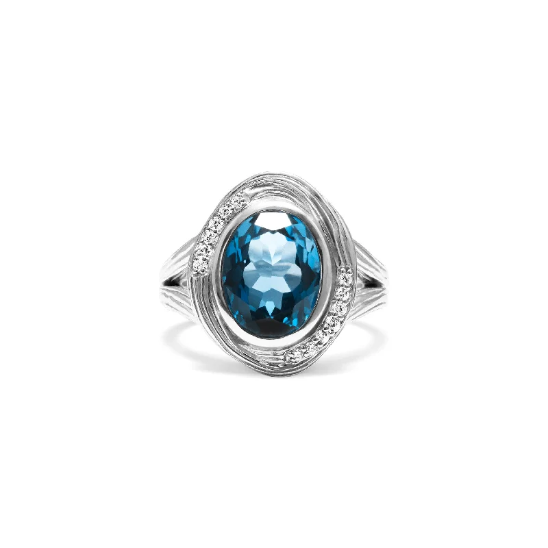 Women’s rings with jade stones for serenity -Santorini Oval Ring with London Blue Topaz and Diamonds