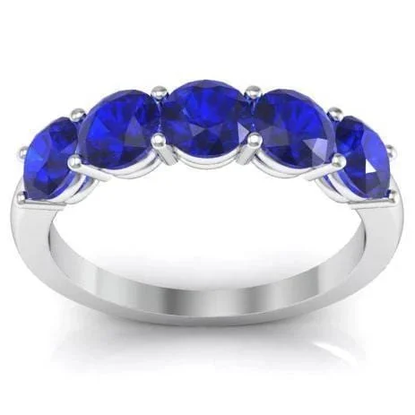 Women’s statement rings with large coral gems -1.50cttw Shared Prong Blue Sapphire Five Stone Ring