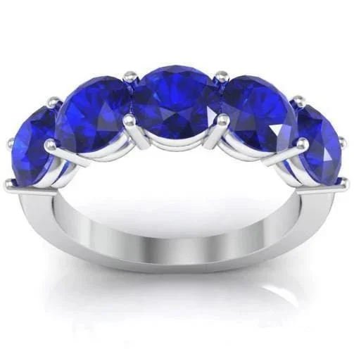 Women’s rings with aventurine for green luck -3.00cttw Shared Prong Blue Sapphire Five Stone Ring