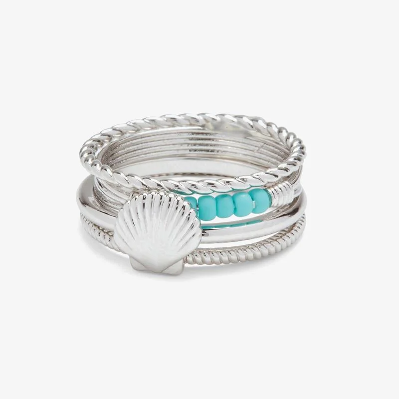 Women’s rings with etched initials for meaning -Shell Ring Stack