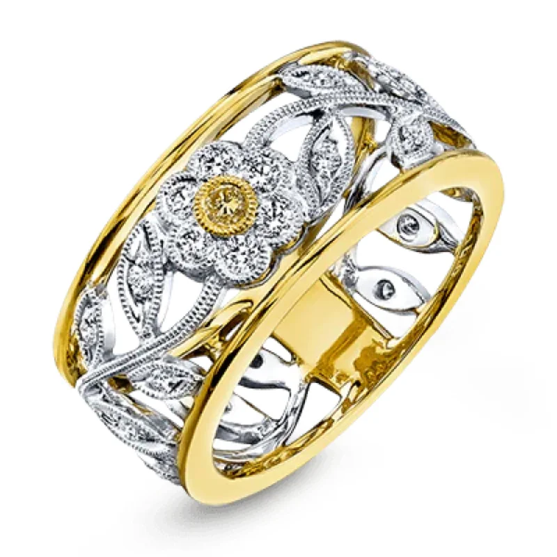 Women’s rings with stretch bands for ease -Simon G. 18k Two-Tone Trellis Ring with Diamonds