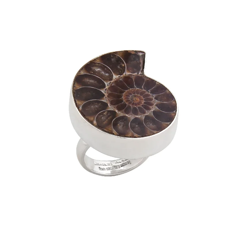 Women’s rings with branch-inspired amethyst bands -Sterling Silver Ammonite Adjustable Ring