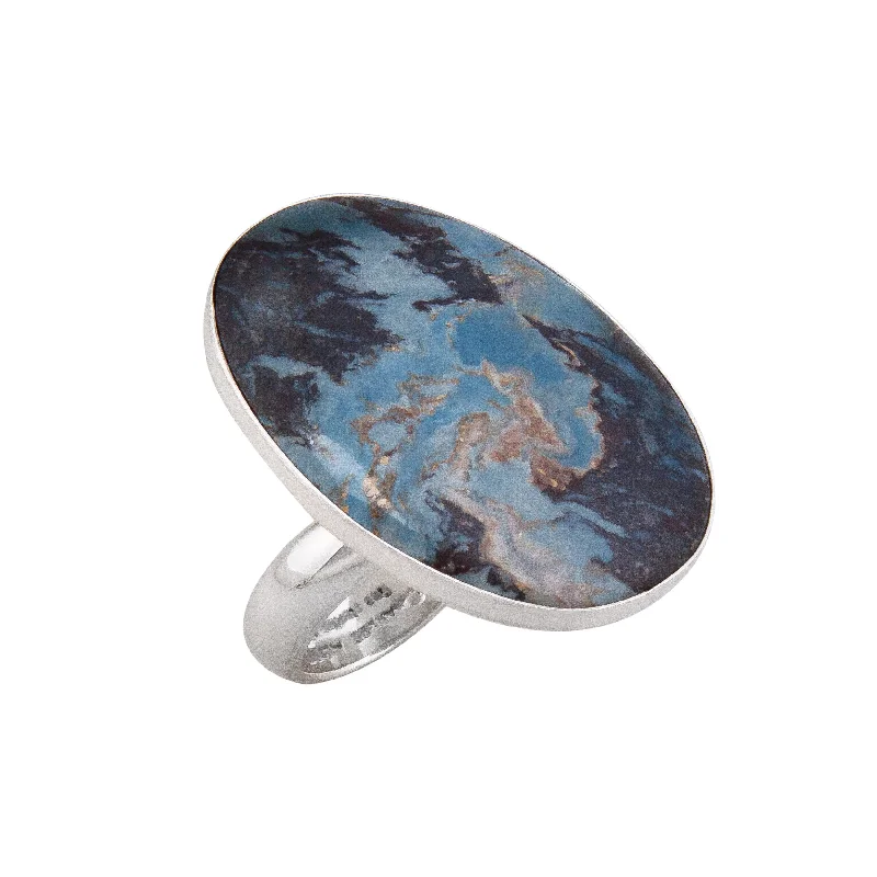 Women’s rings with engraved floral band patterns -Sterling Silver Aztec Lapis Adjustable Ring