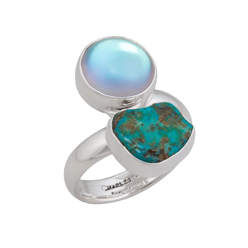 Women’s rings with intricate mandala engravings -Sterling Silver Luminite & Campo Frio Turquoise Bypass Adjustable Ring