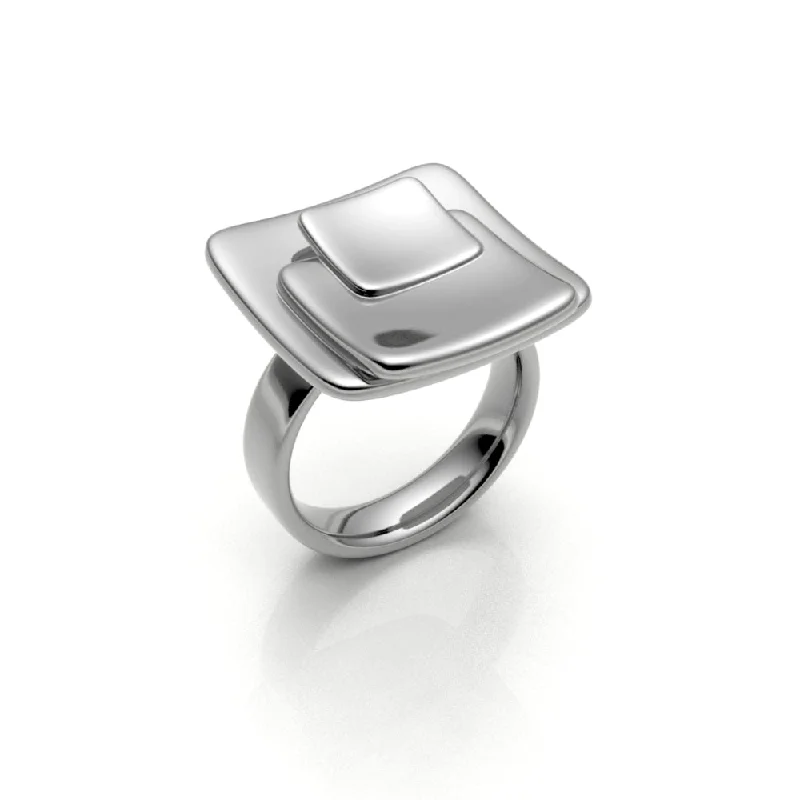 Women’s custom rings with engraved love messages -Sterling Silver Overlapping Squares Ring