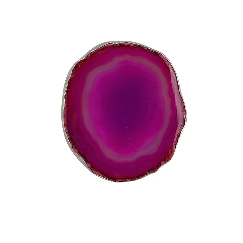 Women’s rings with peacock ore for iridescence -Sterling Silver Pink Agate Slice Adjustable Ring