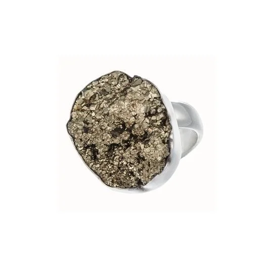 Women’s rings with faceted fluorite for hues -Sterling Silver Pyrite Adjustable Ring