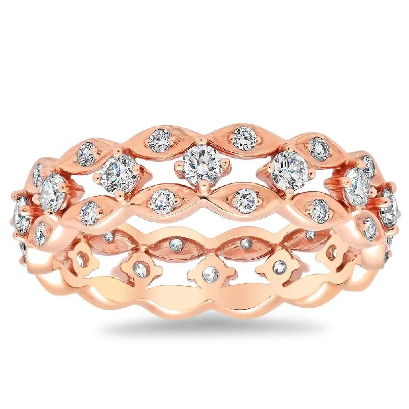 Women’s vintage rings with ornate rose-cut stones -Three Row Round Diamond Eternity Ring in 18kt Rose Gold