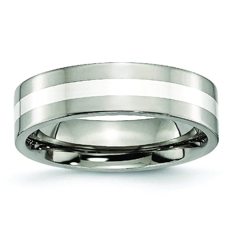 Women’s platinum rings with dazzling black diamonds -Titanium and Silver Ring High Polish Finish in 6mm