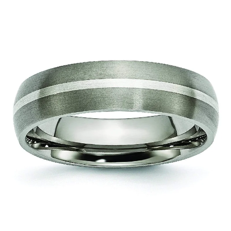 Women’s rings with etched initials for meaning -Titanium and Silver Ring Matte Finish in 6mm Aircraft Grade Titanium