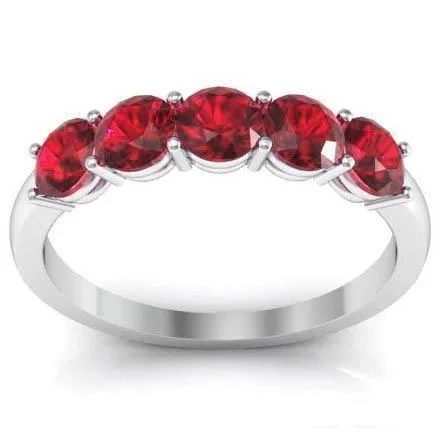 Women’s rings with starburst garnet for beauty -1.00cttw Shared Prong Ruby Five Stone Ring