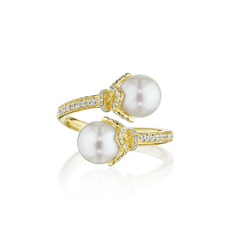 Women’s rings with brushed gold for subtlety -Verragio 18k Petal Cap Pearl Bypass Ring