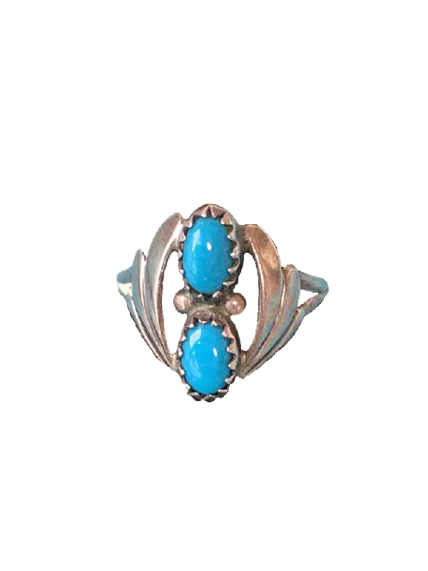 Women’s rings with starburst garnet for beauty -Vintage Double Turquoise Ring, sz 5