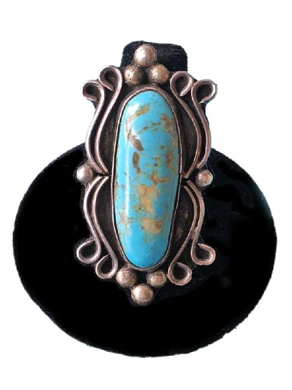 Women’s rings with mosaic opal for art -Vintage Turquoise Ring with Sterling Flourishes All Round