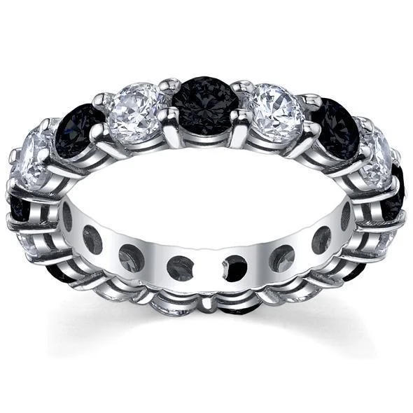 Women’s rings with pearl clusters for elegance -White Diamonds & Black Diamonds Eternity Wedding Ring