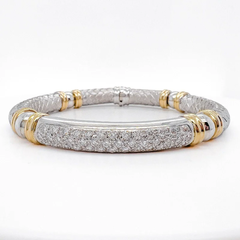 Bangles with agate slices for earthy look -18k White & Yellow Gold Textured Basket Weave Diamond Bangle Bracelet 1.57ctw