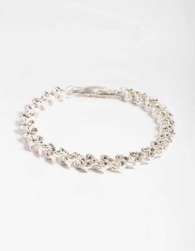 Bangles with sleek matte finish for subtlety -Silver Diamante Heart Clasp Bracelet