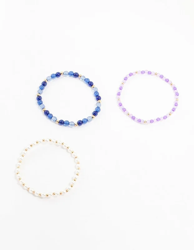 Rose gold bangles with geometric cutout designs -Beaded Pearl & Bead Bracelets 3-Pack