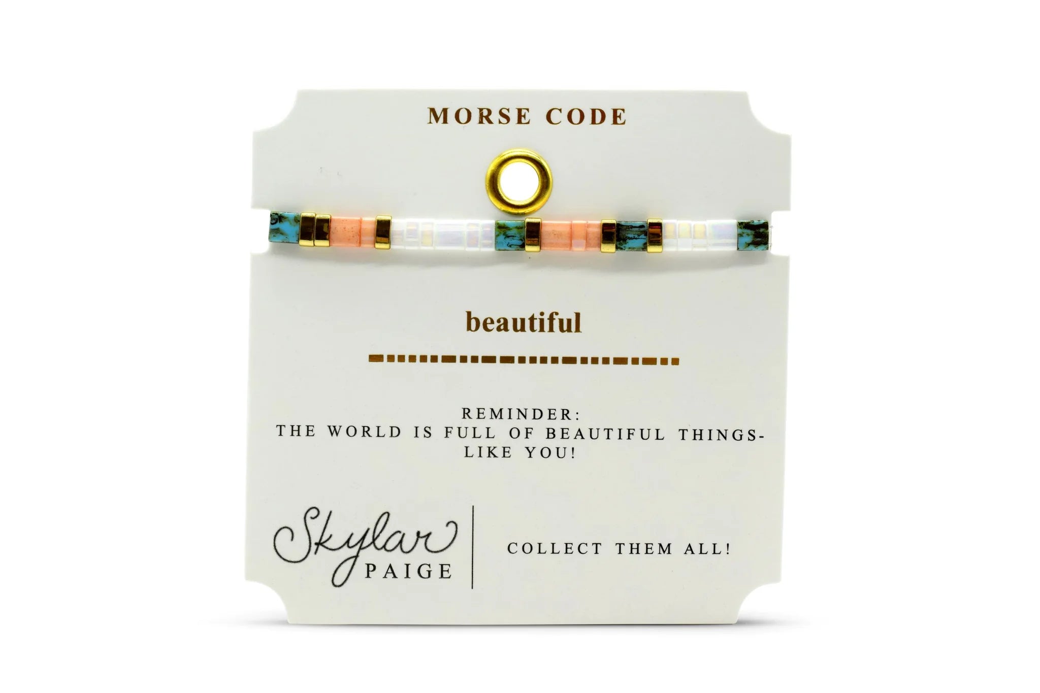 Bangles with interlocking links for uniqueness -BEAUTIFUL - Morse Code Tila Beaded Bracelet - Prizeworthy Peach