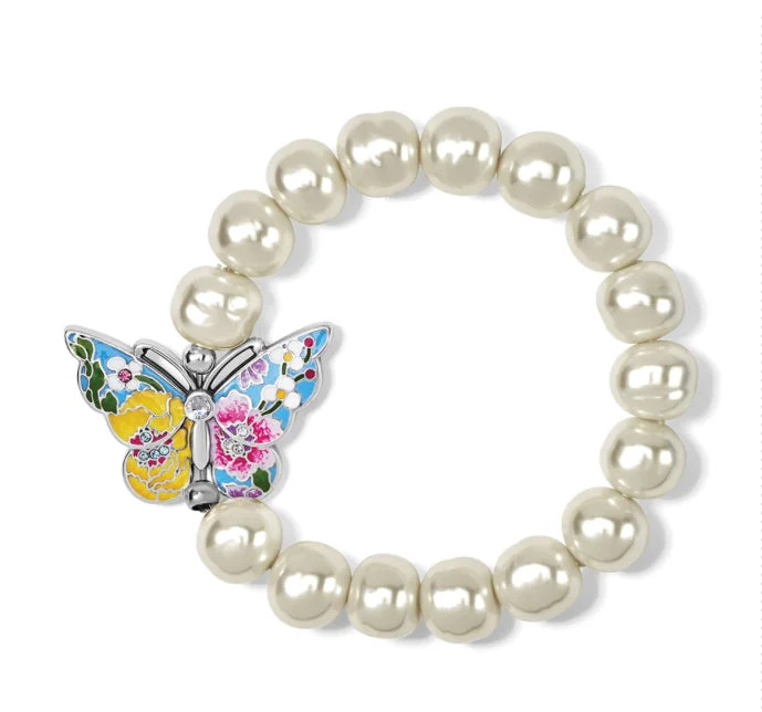 Bangles with personalized initial charm engravings -Blossom Hill Garden Pearl Stretch Bracelet