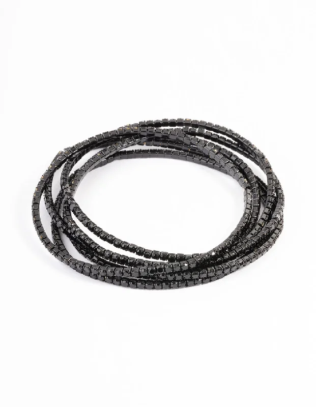 Bracelets with woven leather for rustic style -Black Fine Chain Stretch Bracelet 6-Pack