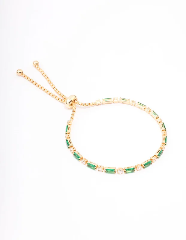 Bracelets with peridot stones for fresh green -Gold Plated Baguette Stone Toggle Tennis Bracelet