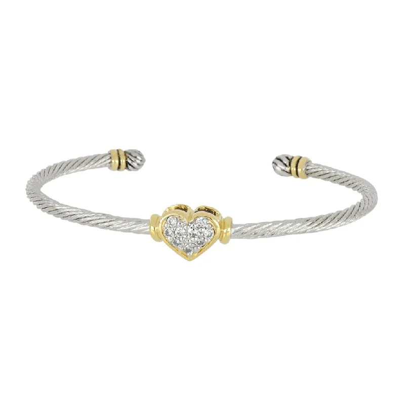 Bracelets with peridot stones for fresh green -Celebration Petite Pavé Heart Wire Cuff Bracelet