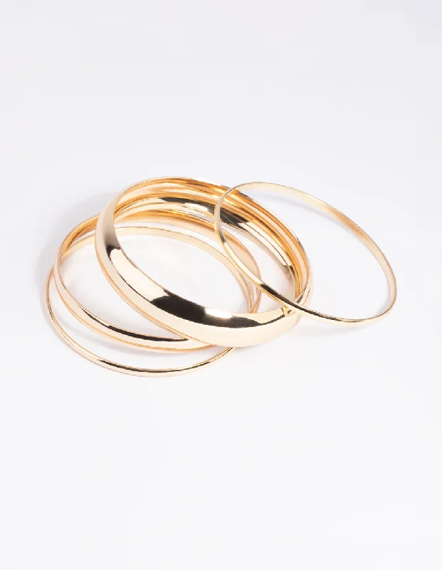 Bracelets with hematite for sleek metallic sheen -Gold Thick & Thin Bangle Bracelet 4-Pack