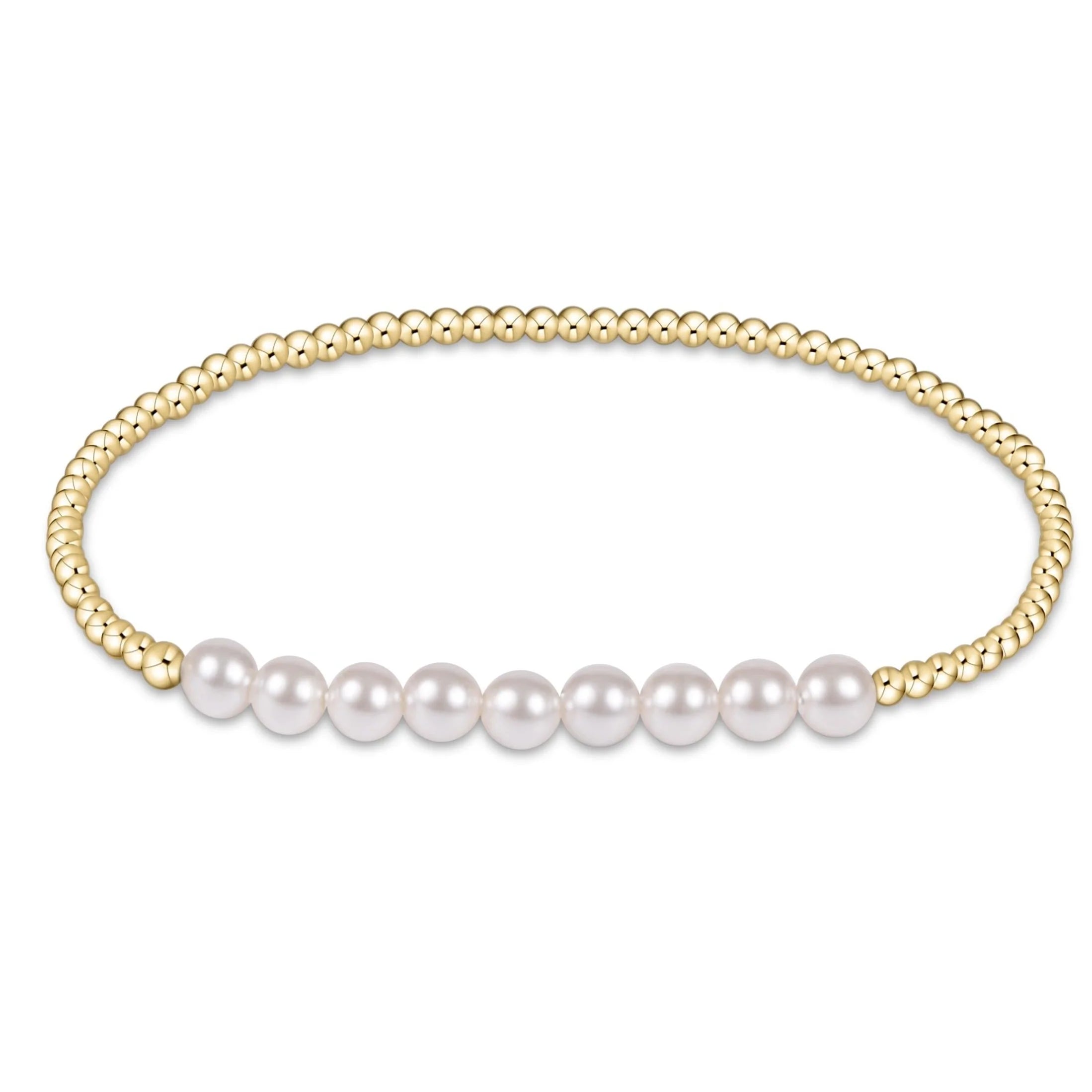 Bracelets with carved rose quartz for romance -Classic Gold Beaded Bliss 2.5mm Bead Bracelet - 5mm Pearl