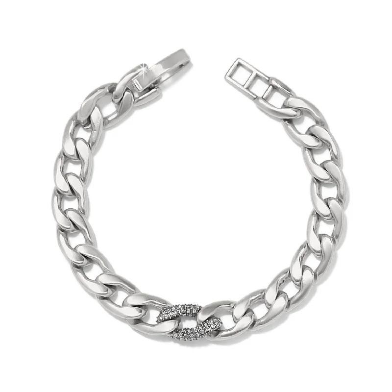 Leather bracelets with adjustable clasp for comfort -Cleo Pave Link Bracelet - Silver