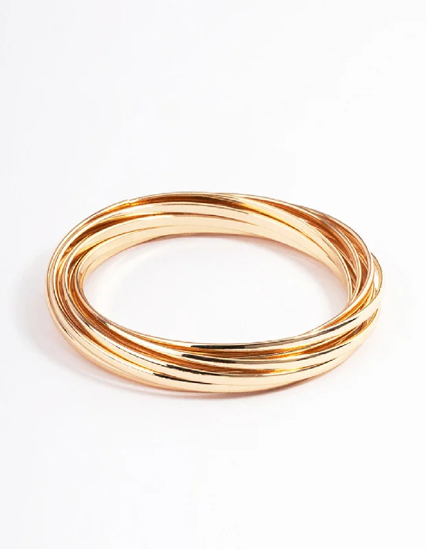 Bangles with rose gold filigree for elegance -Gold Plain Molten Bracelet 9-Pack