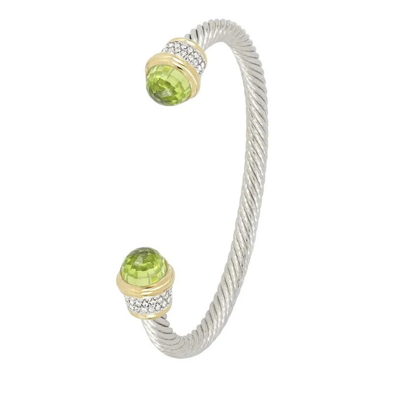 Bangles with aquamarine stones for sea hues -Briolette Wire Cuff Bracelet with Pavé - Peridot