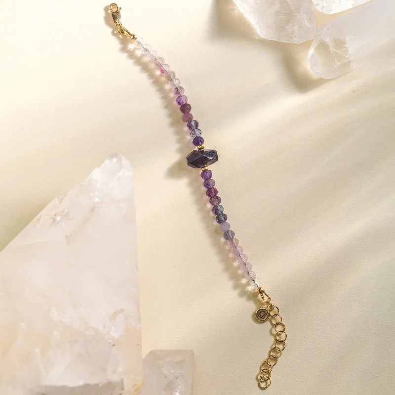 Bangles with pave-set diamonds for dazzle -Crystal Bracelet - Amethyst and Fluorite