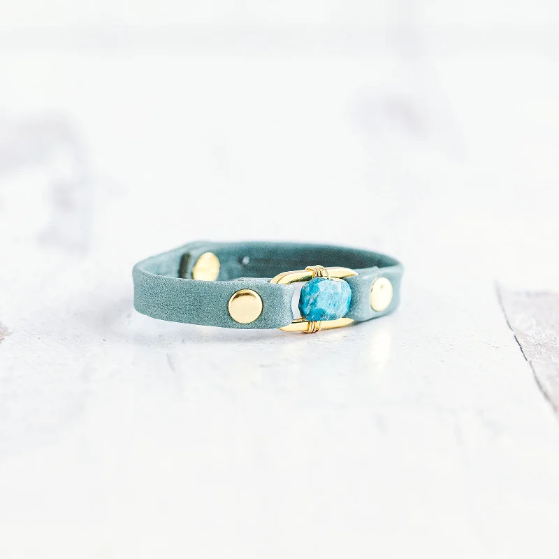 Bangles with claw-set stones for security -Desert Rose Bracelet - Gold  & Sky Blue - Apatite