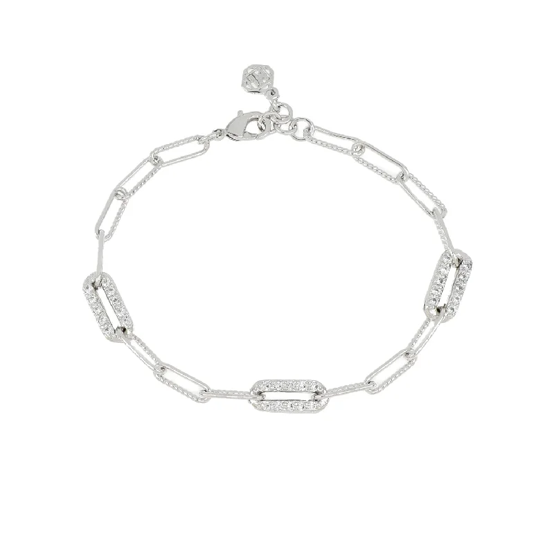 Bracelets with black diamond for bold edge -Diamante 3 Station Pavé Bracelet 7.5" - Rhodium