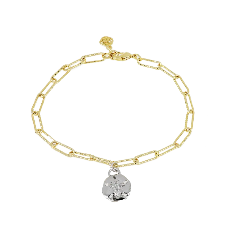 Silver bangles with polished mirror finish shine -Diamante Charm Bracelet Sand Dollar