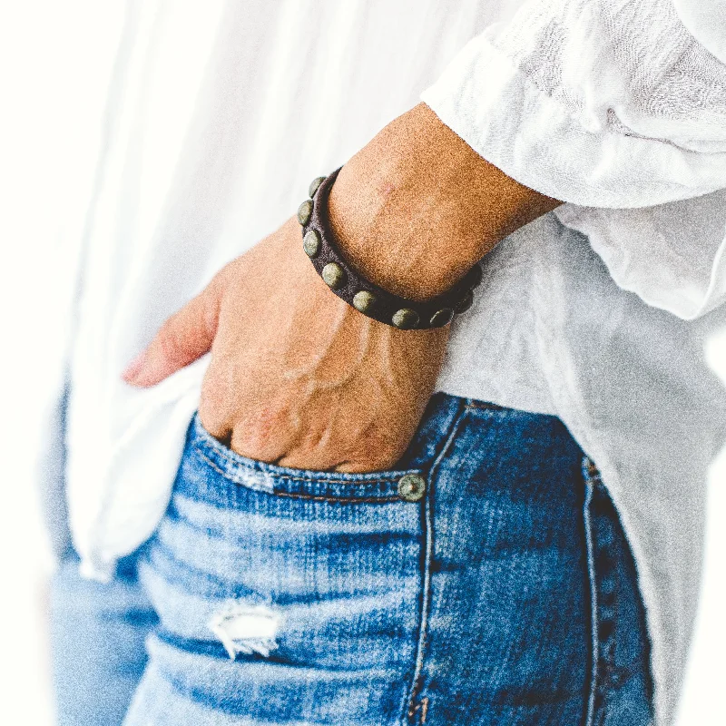 Bracelets with polished turquoise for boho style -Dotty Bracelet  - Antique Brass