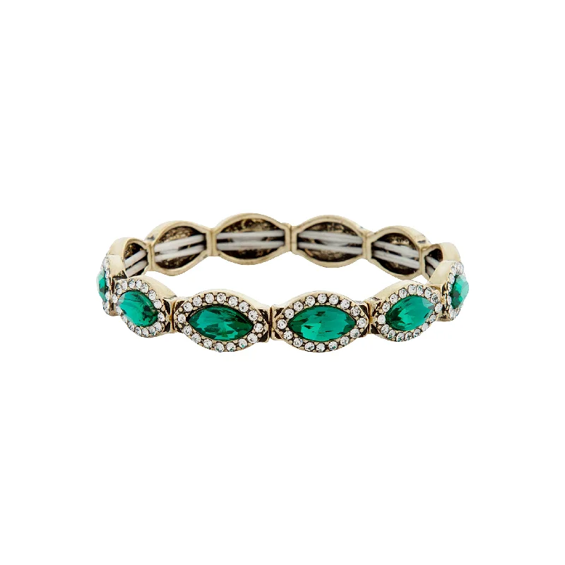 Bangles with sleek opal for iridescent charm -Emerald Marquise Diamante Stretch Bracelet