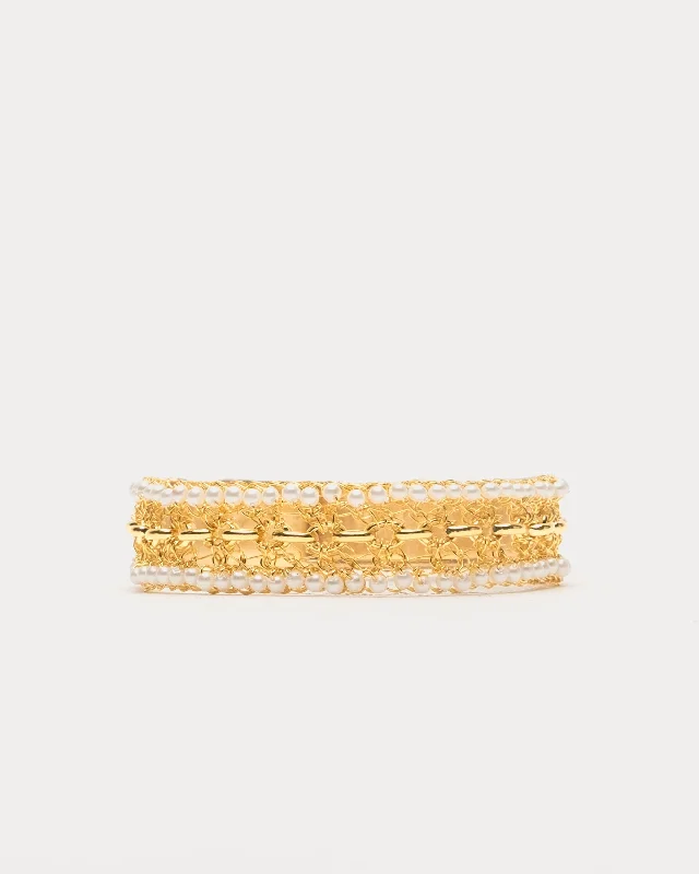 Bangles with natural amber for warm glow -Flux Bracelet Pearl Gold