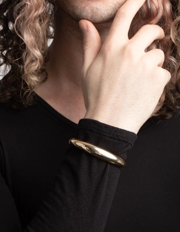 Bracelets with engraved constellations for stargazers -Gold Rounded Hinge Cuff Bracelet