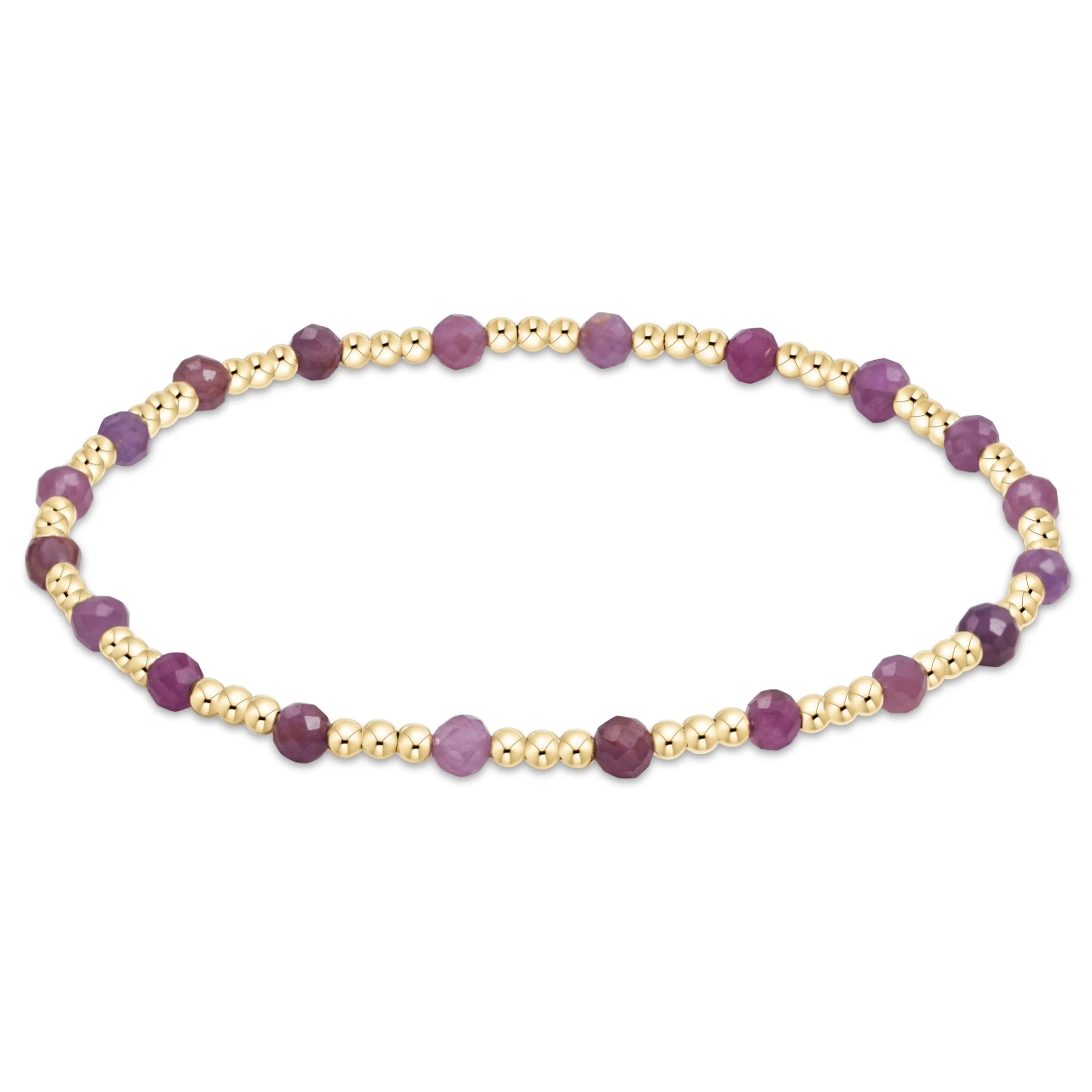 Bangles with faceted garnet for deep shine -Gemstone Gold Sincerity Pattern 3mm Bead Bracelet - Ruby