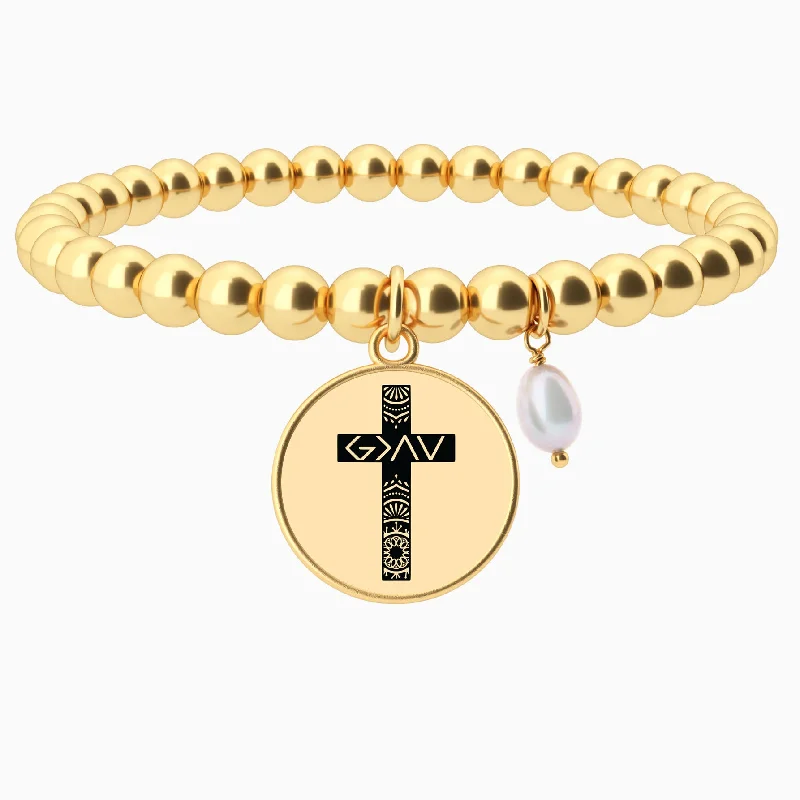 Bracelets with pearl beads for classic beauty -God Is Greater - Cross - Beaded Bracelet